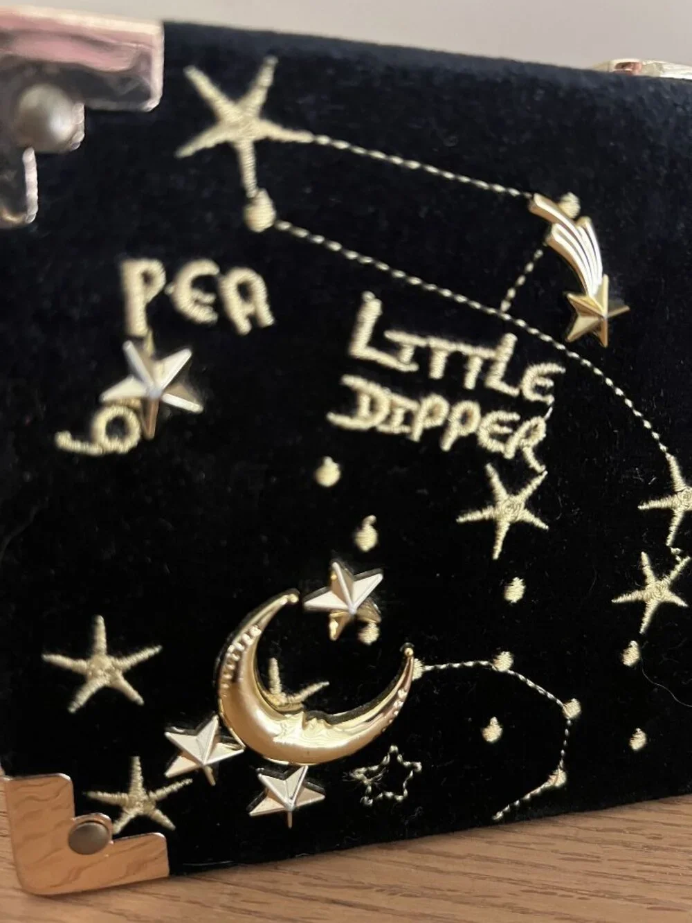 Velvet Evening Clutch Bag Celestial Star Moon Dipper Embroidery Crossbody Purse
